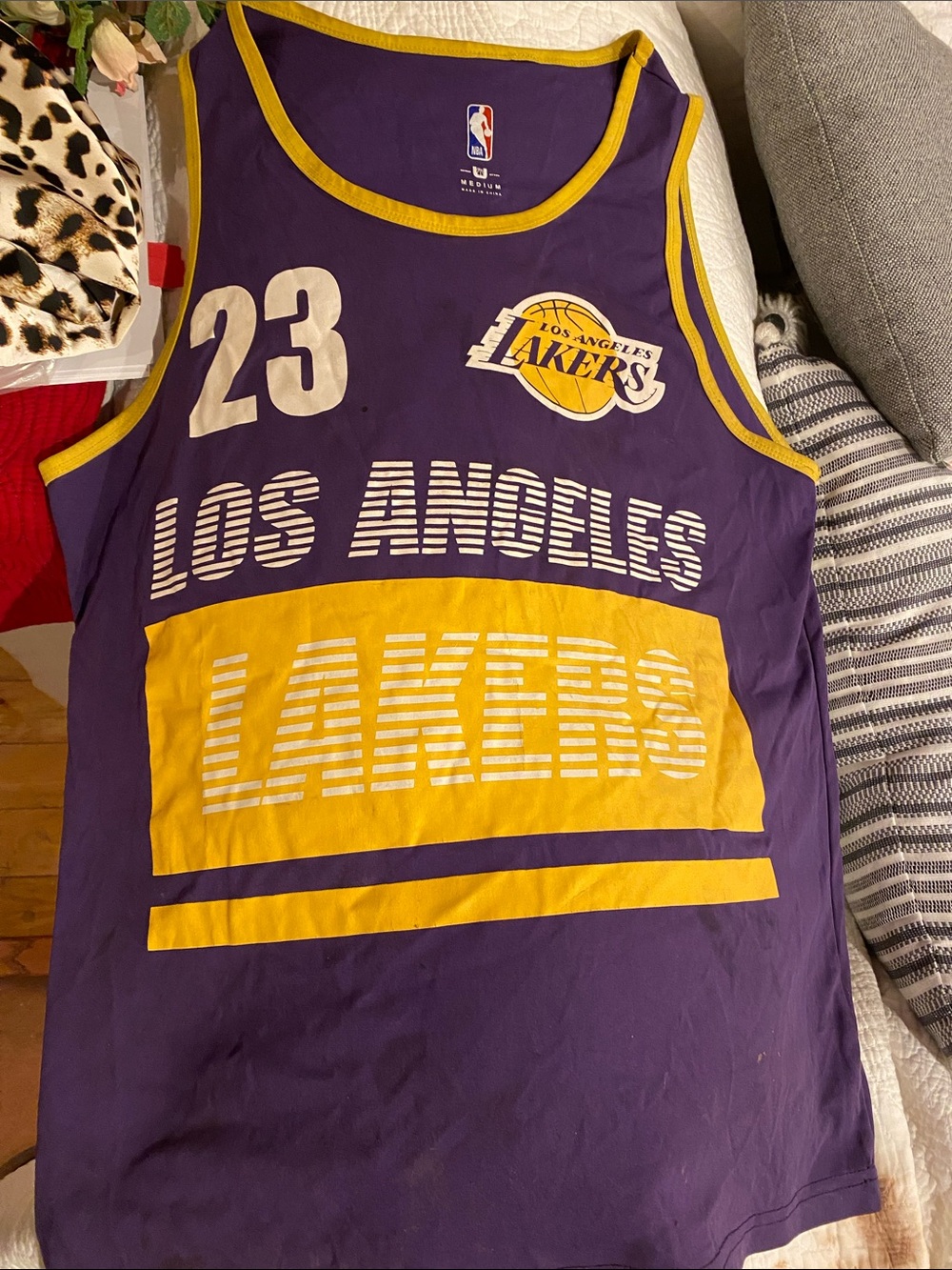 NBA Los Angeles Lakers Purple and Gold Tank Jersey #23